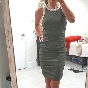 NWT Adjustable Length Bodycon Ruched Sleeveless Ribbed Casual Tank Dress